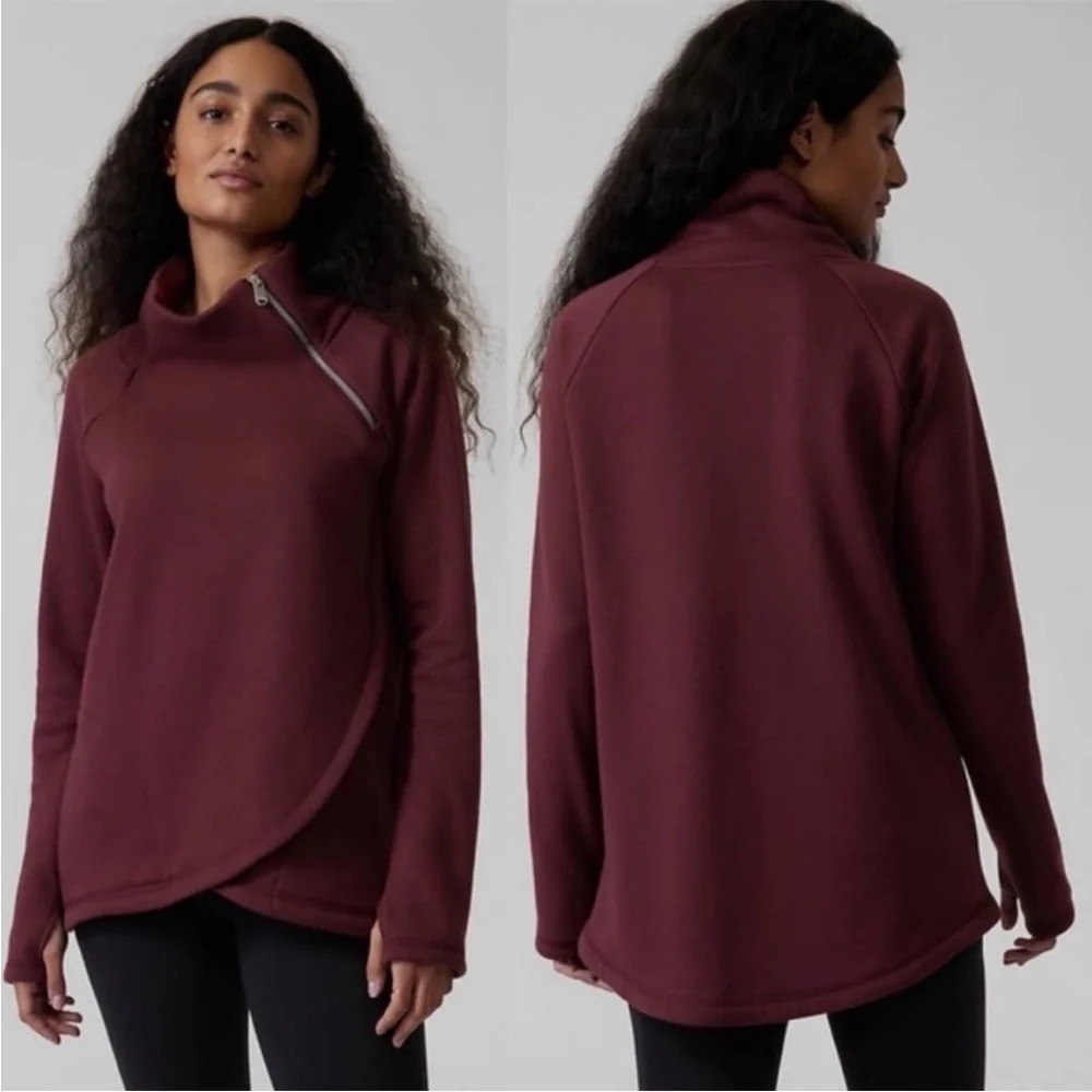 Athleta cozy Karma Asym pullover Small Maroon - Picture 1 of 4